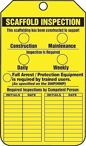 Étiquette d'échafaudage inspection Accuform Trs318ptp signalisation plastique jaune et noir
