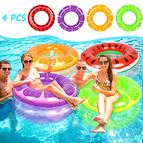 Inflatable Pool Floats Kids Tube, Fruit Swiming Tube Rings (4 Pack ), Pool Tubes Adult Kids Toys with Air Pump, Pool Floats Ring Water Toys for Beach, Outdoor, Party Supplies, Swimming Pool