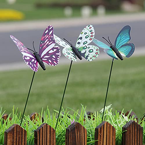 VELIHOME Estacas de vaso de flores feitas à mão borboleta, simulação luminosa 3D, artesanato, estaca