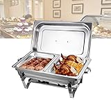 【Griff Design】 Unser Chafing Dish ein Griff design, das ergonomisch gestaltet und angenehm zu halten ist. Es ist bequemer, wenn Sie den warmhalteplatte platzieren und bewegen. Die Kante des Produkts nimmt einen Kräuselungsprozess an, der nicht leicht zu schneiden ist. Der hintere Haken kann den Deckel aufrecht halten, um den Zugang zu Lebensmitteln zu erleichtern.