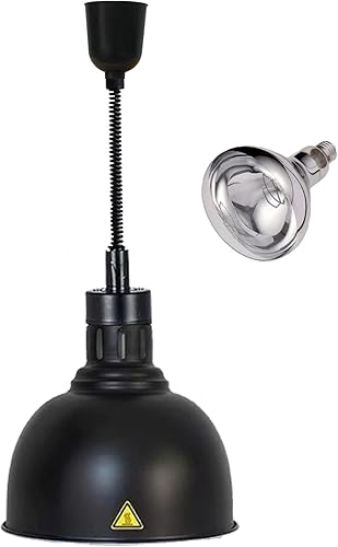 Lámpara colgante de calor de alimentos infrarrojos Calentador de alimentos Fry Luz de calefacción 250W con cable retráctil (Dia25cm Negro))