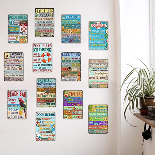 Vintage Metal Sign Pool Rules Tin Sign Vintage Pool Patio Wall Decoration Swimming Pool Sign Outdoor Decor Sign 12X8 Inches #TOP5