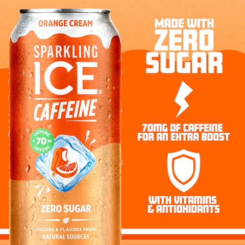 Image of Sparkling Ice Caffeine Soda Shoppe Orange Cream Perfectly Caffeinated Sparkling Water with 70mg Caffeine, Zero Sugar, with Antioxidants and Vitamins, 16 fl oz Cans (Pack Of 12)