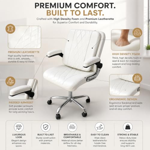 Image of Furnitures Flip Executive Office Chair with Flippable Pillow | Ergonomic Leatherette Computer Chair | Height Adjustable Revolving Chair with Chrome Base |, White
