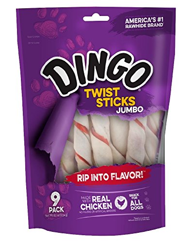 Dingo Non-China Jumbo Twist Sticks For All Dogs, 9-Count #TOP21