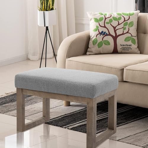 Canglong CL-191456 27 Inch Wide Rectangle Ottoman Bench Grey Footstool, Linen Look Polyester Fabric thumb #4