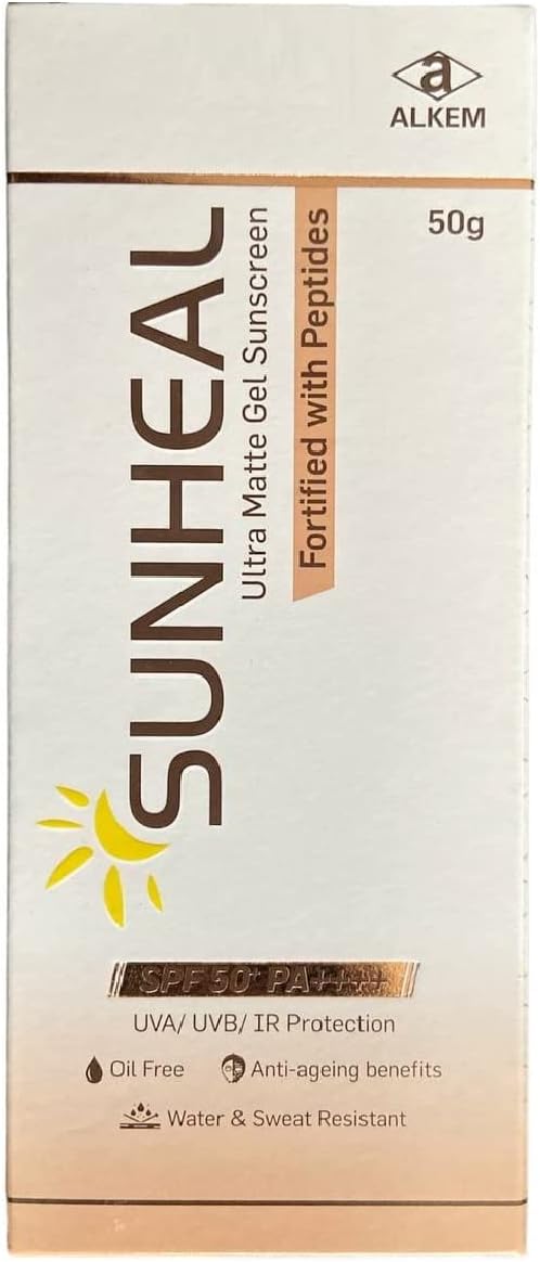 Sunheal Ultra Matte Gel Sunscreen With Anti Aging Benefits, Sunscreen with SPF 50+, Oil Free, 50gm