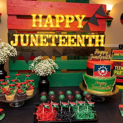 Honoson 15 Pcs 6.5 Inch Juneteenth Party Decorations Happy Juneteenth LED Letter Lights Sign Lights Table Decoration for Freedom Day American Independence June 19th 1865 Celebration Home Office Decor — view 6