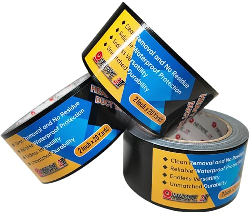 3-Pack Duct Tape (2 inches x 20 Yards) Heavy Duty Duct Tape, Black Strength, Flexible, Residue-Free, Waterproof, for Versatile Indoor and Outdoor Use