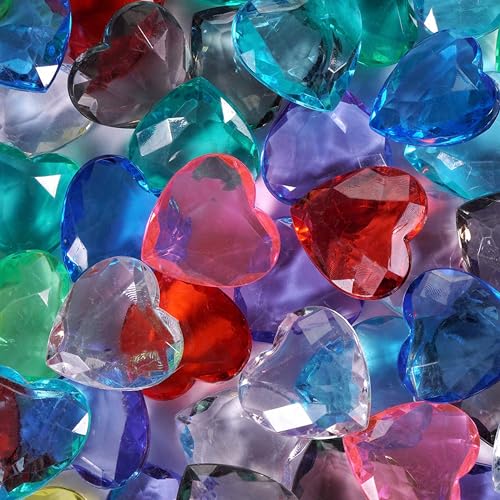 Heart Gems - Gemstones and Crystals - Pack of 145pcs Vase Filler - Jewels for Crafts - Fish Tank Rocks - Sensory Bin Filler Gems for Crafting - Fake Ice Valentine Hearts - Multicolored