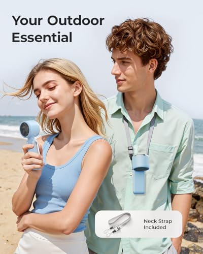 Image of Portable Handheld Turbo Fan - 5 Gear High Speed 4000mAh Rechargeable Mini Personal Hand Fan Blow Cold Air, Battery Operated Travel Essentials, Gifts for Women, Men (Dew Drop Blue)