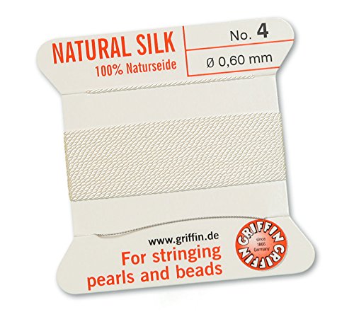 Griffin Since 1866 Germany White Griffin 100% Natural Silk Beading Cord String Thread - 5 Packs - Size 0.60Mm