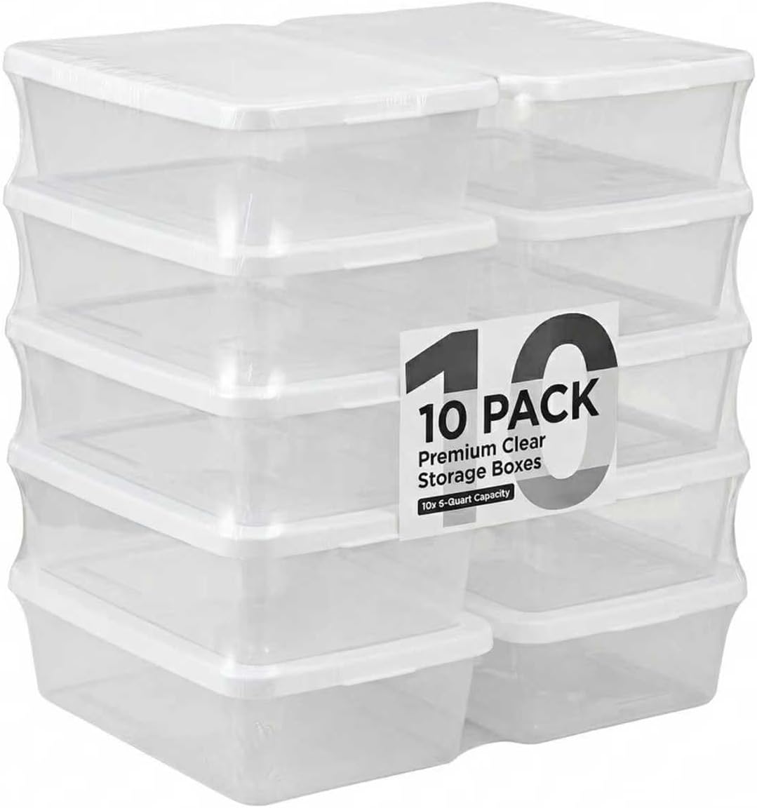 10Pack Storage Bins with Lids, 6 QT Clear Plastic Box with Snap On Lids, Heavy Duty Stackable and Nestable Containers, BPAFree Durable See Through Organizing Solution for Home, Office, Closet