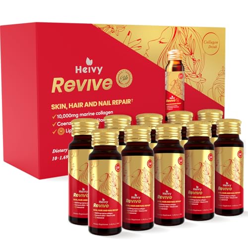 Heivy Marine Liquid Collagen for Women 10000mg 133% Higher Absorption CoQ10 Biotin Vitamins USA GMP 3rd Party Tested Non-GMO Gluten Free 50mL 10 Bottles