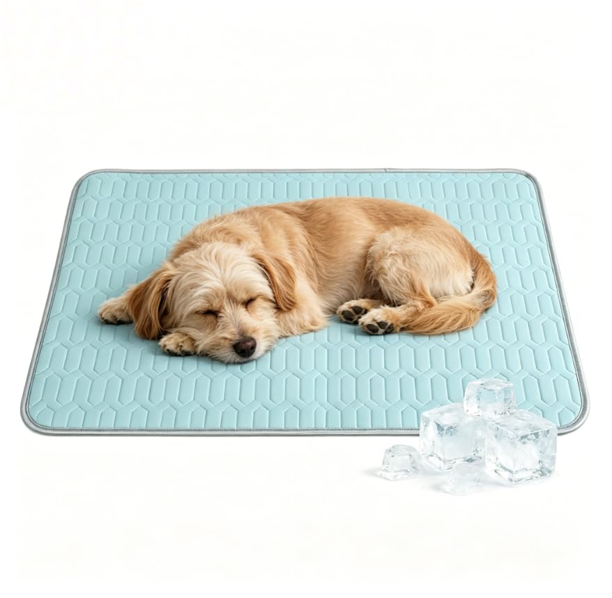 ZAUXVAI Pet Cooling Bed Mat for Dogs and Cats, Blue, Ice Silk Fabric with Latex Filling, Anti-Slip, 60 x 45 cm
