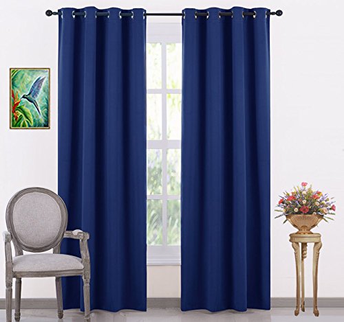 Image of JUPON Energy Saving Extra Wide Blackout Curtains for Bedroom with 3 Layers Weaving Technology, Set of 2 (54 x 108 inch - Blue)