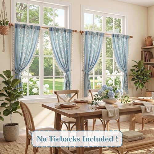 Image of MYSKY HOME Short Boho Floral Tier Curtains 36 Inch Length for Cafe 2 Pcs