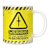 Mug Monster Taza divertida de regalo de Warning May Start Talking About Albatrosses Taza de café de cerámica, regalo para hombres o mujeres, taza extra grande y gigante disponible, taza blanca de