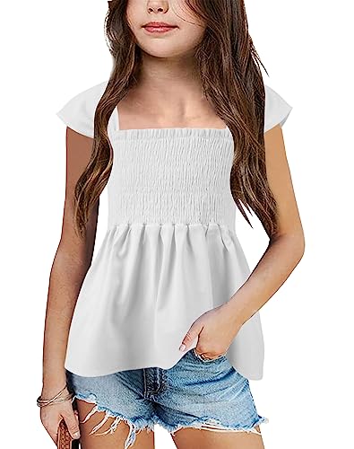 Image of Bingerlily Girls Summer Casual Tops Square Neck T Shirts Cute Smocked Top Tees