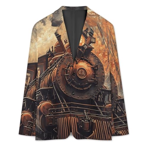 Steam Train in The Autumn Forests Funny Suits Blazer for Men Business Jacket 2 Button Sport Coat Wedding Office2