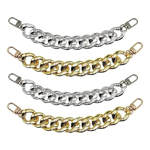 MIVAIUN 4 Pcs Shoe Charms Chain,DIY Chains Shoe Decoration,Decorative Buckle for Cave Shoes,Shoe Upper Chain,Chain Shoes Accessories,Detachable decorative chain for Teen Men Women Shoes (Gold+Silver) Cover