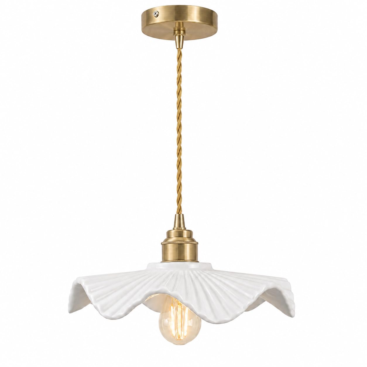 NICRX White Ceramic Pendant Light, Modern Hanging Lamp for Dining Room, Bedroom, and Living Room