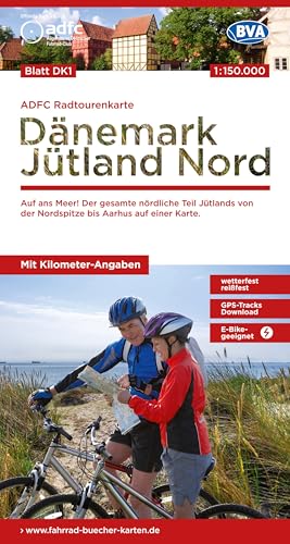 BVA ADFC Radtourenkarte Dänemark/Jütland Nord 1:150.000: reiß- und wetterfest, E-Bike geeignet, GPS-Tracks Download, mit Bett+Bike Symbolen, mit ... der Nordspitze bis Aarhus auf einer Karte.