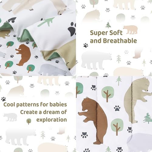 Image of lasoftan Toddler Bedding Set, Toddler Bed Comforter Sets for Girls, Toddler Bed Set, Forest Bear Printed