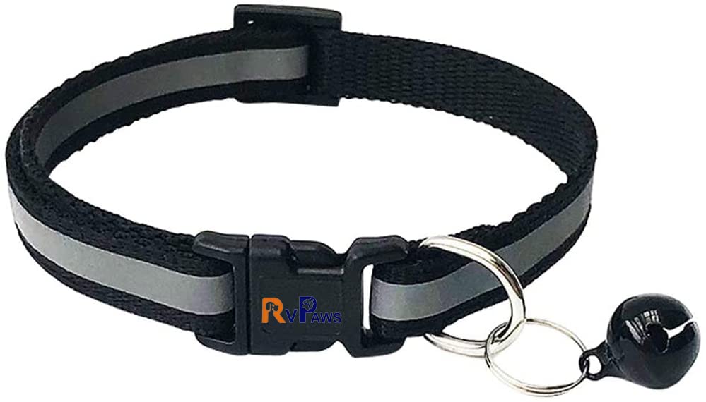 RvPaws Reflective Cat Collar with Bell Basic Dog Cat Collar Buckle Adjustable Nylon Cat Dog Collar Safe Pets Belt Small Size Quick Release and Breathable Collar 10 MM (Black Color) (B09ZV7T3ZK) Amazon Price History, Amazon Price Tracker