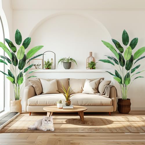Artificial Bird of Paradise Plant 7FT(84in) Fake Palm Tree for Indoor Outdoor Modern Decor Faux Plants for Home Office Perfect Housewarming Gift with 20 Trunks Faux Leaves 2 Pack