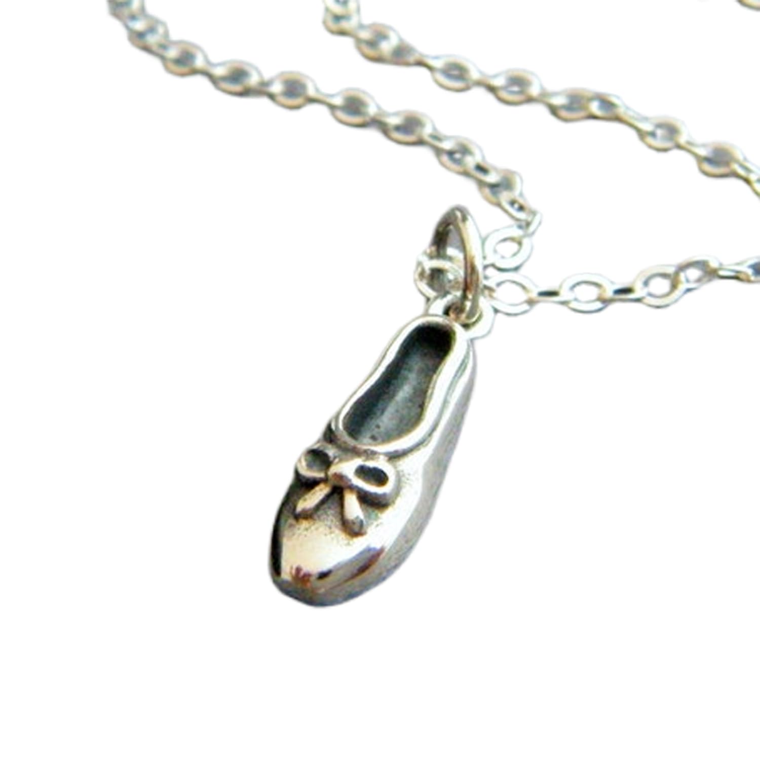 Collana con scarpetta da ballo in argento sterling 925, scarpa da ballerina con fiocco piccolo, ciondolo da ballerina di punta, gioielli sportivi da donna|Con catena|placcata in argento|WW_PNK_02766
