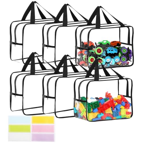 quiodok 6 peças organizador de brinquedos transparente, saco de armazenamento de PVC com fecho e alças, organizador de sacos de brinquedos para blocos de construção, quebra-cabeças, artigos de