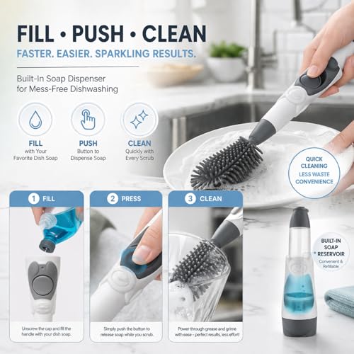 Image of Soap Dispensing Brush Cleaner for Kitchenware, 2 Pack