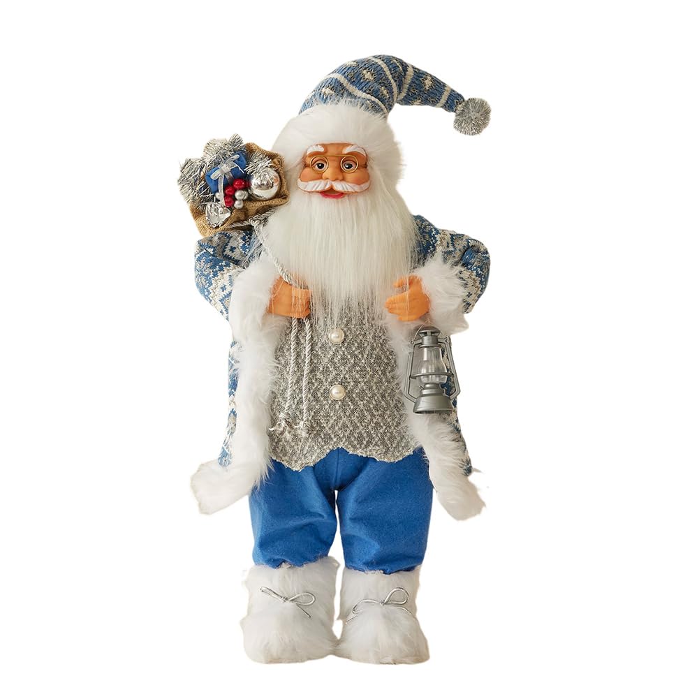 JAWSEU Figuras de Papá Noel de 60 cm Adorno navideño Figura de Papá Noel de pie Estatua Tradicional de Papá Noel muñeco de Adorno con Bolsa de Regalo para Ventana Mesa Chimenea decoración navideña