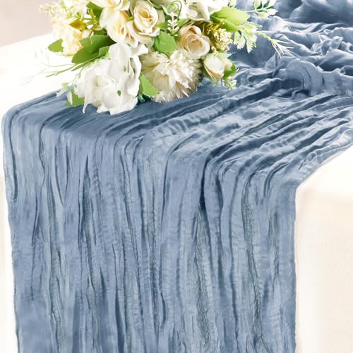 Dusty Blue Cheesecloth Table Runner 10FT Gauze Rustic Cheese Cloth Dining Table Decor Runners for Garden Party Bridal Shower Baby Wedding Birthday Decorations 1Pack 35x120 Inches
