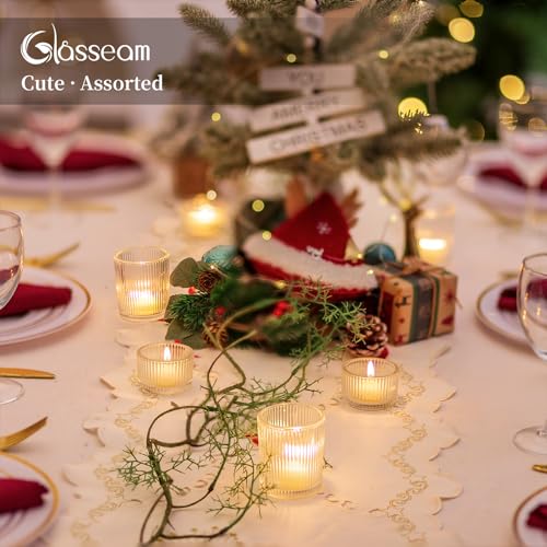 Glasseam Glass Votive Tealight Candle Holder: Glasseam Small Clear Tea Light Holders Set Of 8 Decorative Ribbed Tea Lights Holder thumb #3