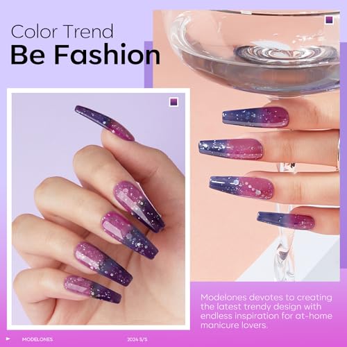 Image of modelones Color Changing Gel Nail Polish,1Pcs 15ml Dark Blue Purple Mood Temperature Change Gel Polish Soak Off DIY Home Winter Nail Art Gift