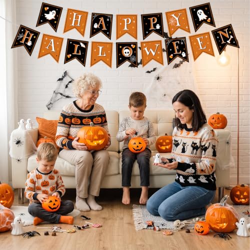 Halloween Decorations Banner - Happy Halloween Sign Paper Banners Garland for Halloween Party Decor Supplies Favors Props Indoor Outdoor Office Home Wall - image 2