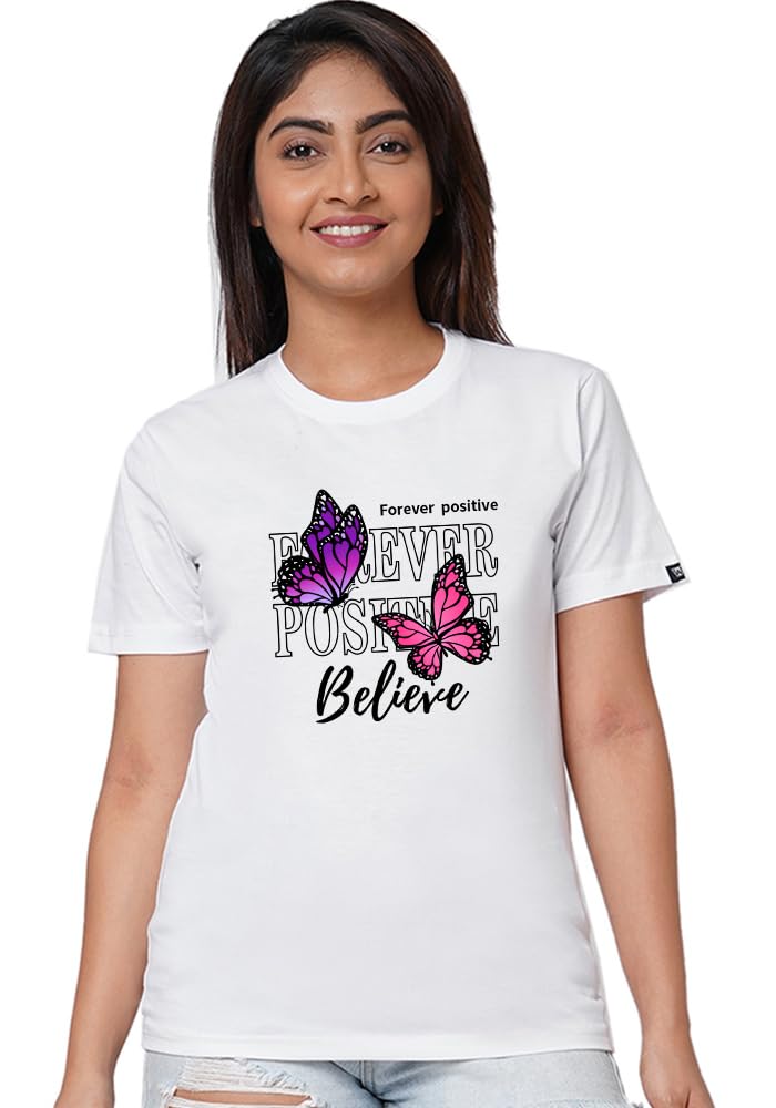 wear your opinion Cotton Unisex Relaxed Fit Printed T Shirt for Women (Forever Believe)-picture-15