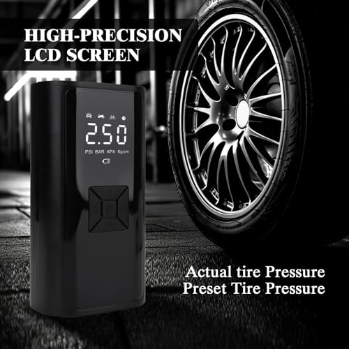 AFNCX Compresor Aire Portátil, 150PSI Inflador Ruedas Coche Compresor Aire Coche 6000mah 12V/120W con Iluminación LED y 5 Modos de Inflado Inflador Electrico para Moto Pelota Bicicleta