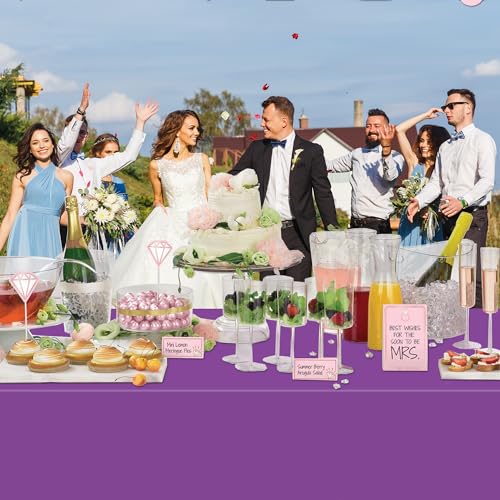Image of WNINK 4 Pack Purple Tablecloths Disposable Table Covers 54 inch x 108 inch Table Cloths for BBQ Birthday Picnic Bridal Shower Engagement Wedding Plastic Table Cloths for Parties