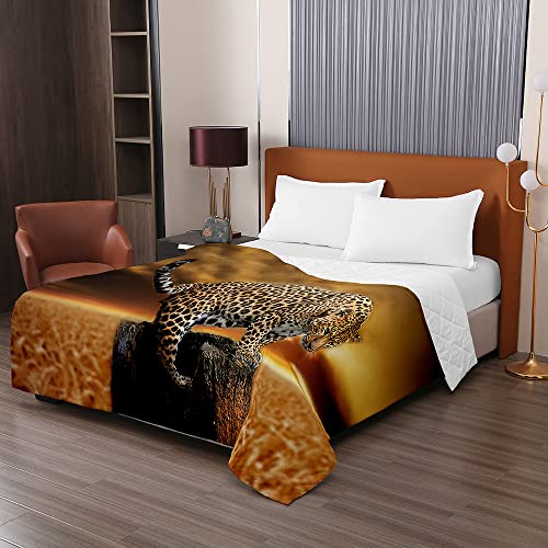 Oduo Colcha Bouti Cama de Verano, 3D Leopardo impresión Microfibra Cubrecama Multiusos Suave para Cama de Matrimonio, Lavable Acolchada Edredón Ligero Manta (arrozal,100x150cm)
