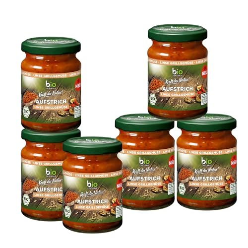 biozentrale Brotaufstrich Linse Grillgemüse, 6 x 125 g, vegetarisch & glutenfrei, mit 25% gegrilltem Gemüse, Proteinquelle, lecker auf Brot oder zum Verfeinern von Gerichten