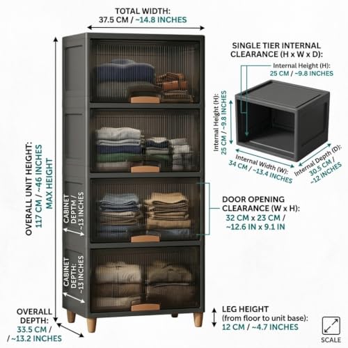 Image of YouCopia 4 Tier Plastic Wardrobe Organizer /Foldable Cupboard for Storage /Stackable Storage Cabinet /Drawers for Storage Box /Multipurpose Storage Rack /Plastic Wardrobe Organizer (4-Layer)