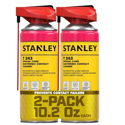 STANLEY T 243 Contact Cleaner Spray – (2x10.2 oz) Electronic Contact Cleaner for Circuit Boards, Switches, Plugs, Relays, Connectors – Non-Corrosive, Fast Drying – No Residue – 10.2 oz, 2 Pack
