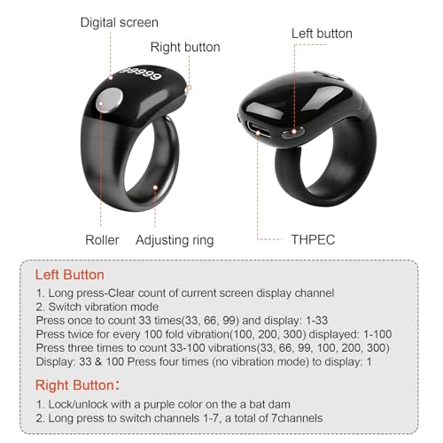Image of Adjustable Finger Counter Clicker Ring (18 /20 /22mm), Muslim Digital Azan Alarm Clock Ring, Digital Electronic Smart Ring Counter with Display & Type-C Charging Gold