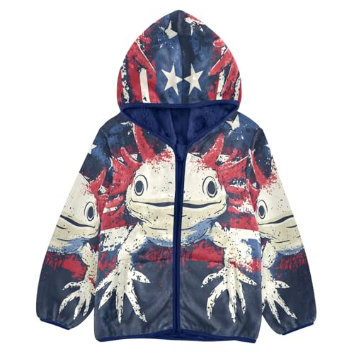 American Flag Axolotl Design Toddler Fleece Jacket Girl Boys Hooded Fleece Jacket Coat Warm Outwear Zip-up 3-10T