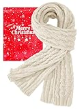 heekpek Bufanda Mujer Invierno Cálidas Largas de Punto Trenzado Bufandas Cuello Grande, 200cm x 30cm, Blanco