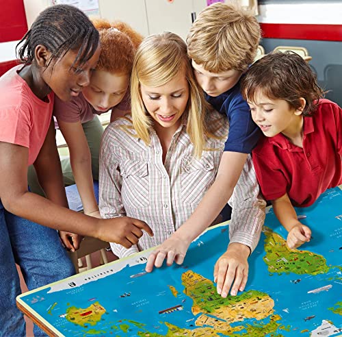 Illustrierte Weltkarte für Kinder und Erwachsene / Poster XXL (82 x 44 cm), laminiertes Massivpapier (Stärke 300g/m²), Bonus Poster des Sonnensystems und 3D Aufkleber von WIDETA