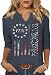 3/4 Sleeve V Neck USA Patriotic Shirts for Women 4th of July America Stars Stripes Flag Graphic Tops Cute Tee(DLR43NY01,Large)